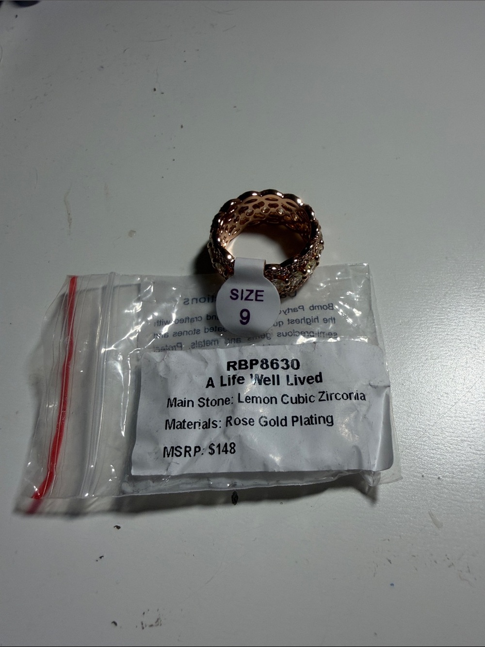 A Life Well Lived Rose Gold Plated Ring with Lemon Cubic Zirconia - Size 9